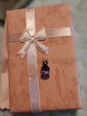 Sterling Silver Amethyst Pendant Necklace - Purple Gem Accent